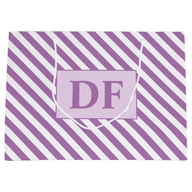 Bolsa De Regalo Grande Iniciales personalizados Rayas moradas/blancas (Anverso)