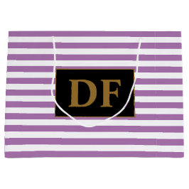 Bolsa De Regalo Grande Iniciales personalizados Rayas moradas/blancas