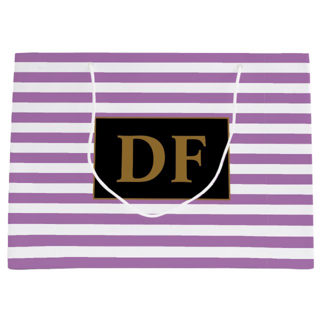 Bolsa De Regalo Grande Iniciales personalizados Rayas moradas/blancas (Anverso)