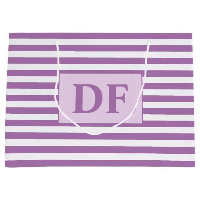 Bolsa De Regalo Grande Iniciales personalizados Rayas moradas/blancas (Anverso)