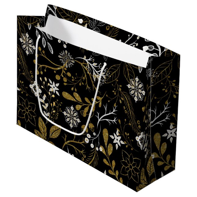 Bolsa De Regalo Grande Intricate floral pattern with gold and white  (Angulo Anverso)
