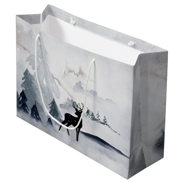 Bolsa De Regalo Grande Invernal Rústico Gris acuarela (Angulo Anverso)