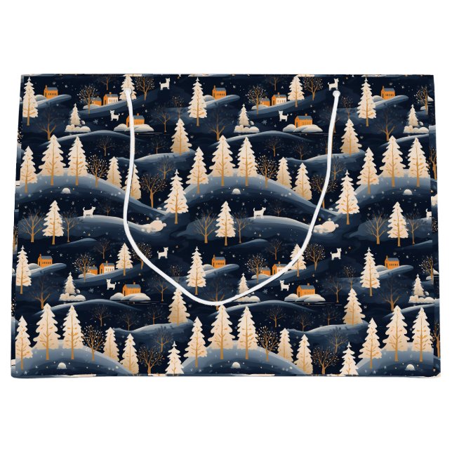 Bolsa De Regalo Grande Invierno dorado y azul turbio (Anverso)