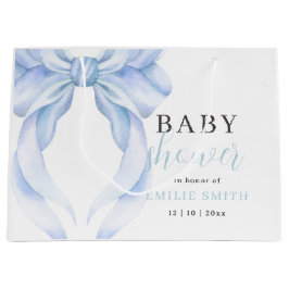 Bolsa De Regalo Grande Invitación a Baby Shower de Blue Bow, Coquette Azu