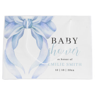 Bolsa De Regalo Grande Invitación de Baby Shower de Lazo Azul, Azul Coque