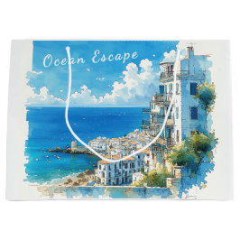 Bolsa De Regalo Grande Italian Seaside Town Watercolor Ocean Escape