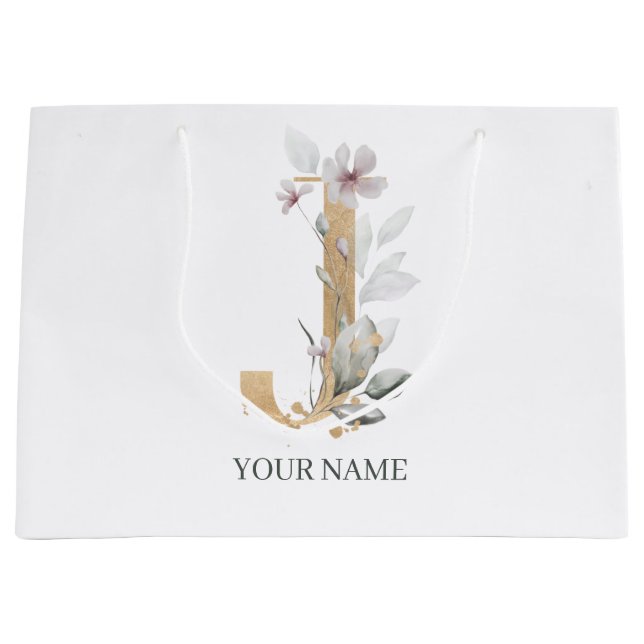Bolsa De Regalo Grande J Monograma Floral Personalizado (Anverso)