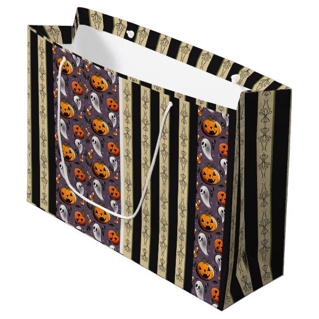 Bolsa De Regalo Grande Jack-o-Ghost Franjas Moradas (Angulo Anverso)