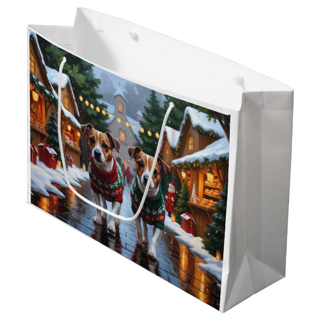 Bolsa De Regalo Grande Jack Russell Dogs Christmas Snow Holiday (Angulo Anverso)