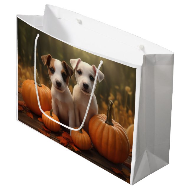 Bolsa De Regalo Grande Jack Russell Puppy Autumn Delight Pumpkin (Angulo Anverso)
