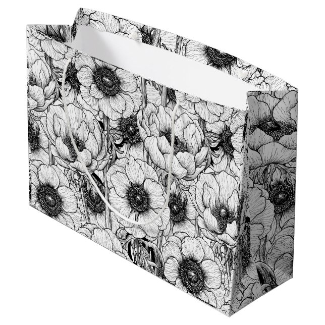 Bolsa De Regalo Grande Jardín anémico en blanco y negro (Angulo reverso)
