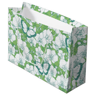 Bolsa De Regalo Grande Jardín Botánico de Orquídeas con Mariposas en verd