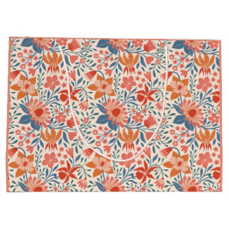 Bolsa De Regalo Grande Jardín de coral y azul turquesa sobre beige suave