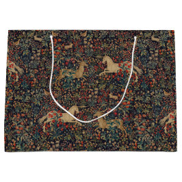 Bolsa De Regalo Grande Jardín de flores medievales de Unicornio Midnight