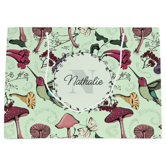 Bolsa De Regalo Grande Jardín de primavera verde encantado Hummingbird Fl (Anverso)