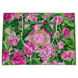 Bolsa De Regalo Grande Jardín Exótico Glam Rosa y Verde Monograma 