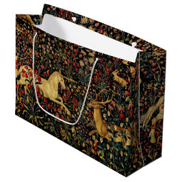 Bolsa De Regalo Grande Jardín Floral Unicornio Medieval de Medianoche