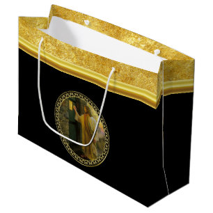 Bolsa De Regalo Grande Jesús en su puerta en efecto metalizado y negro d