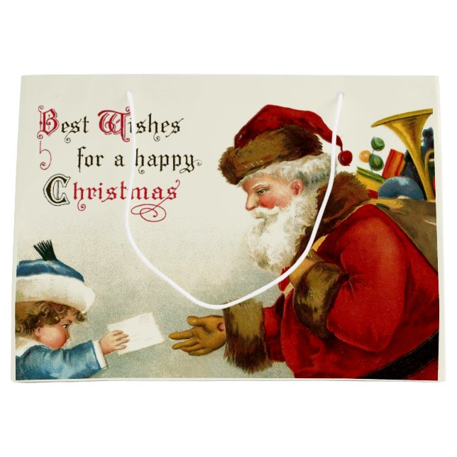Bolsa De Regalo Grande Jolly Old World Santa and Child (Anverso)