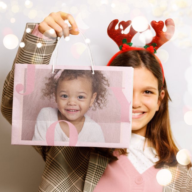 Bolsa De Regalo Grande JOY Blush Pink Modern Christmas | Personalized (Subido por el creador)