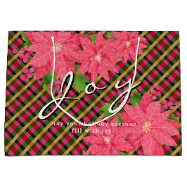 Bolsa De Regalo Grande Joy Christmas Poinsettia Plaid Business Logo Gift