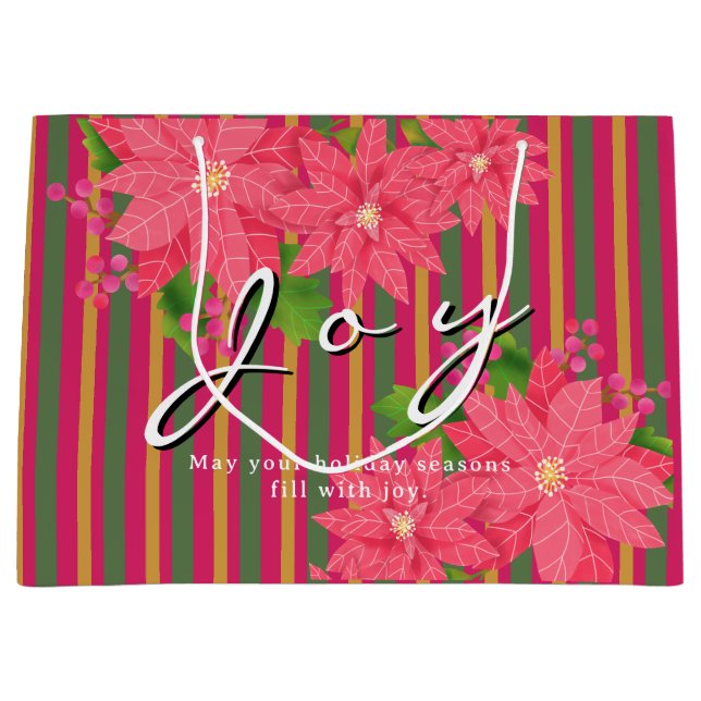 Bolsa De Regalo Grande Joy Christmas Poinsettia Stripe Business Logo Gift (Anverso)