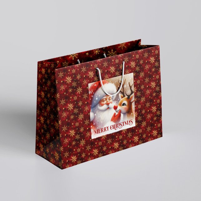 Bolsa De Regalo Grande Joyful Santa and Rudolph Christmas Cartoon Gifting (Joyful Santa and Rudolph Christmas Cartoon Gift Bag)