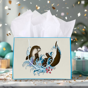 Bolsa De Regalo Grande Juguuetón Azul Nutria de Río Caprichosa Salpicadur