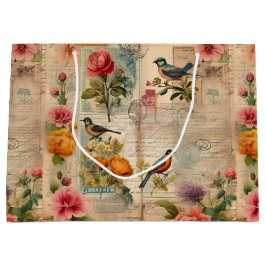 Bolsa De Regalo Grande Junk Journal Seite mit Blumen + Vögel - 