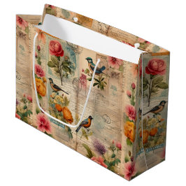 Bolsa De Regalo Grande Junk Journal Seite mit Blumen + Vögel -