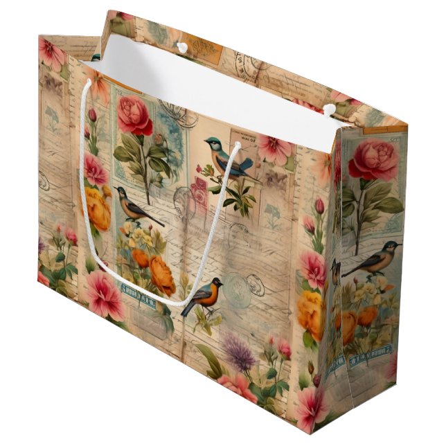 Bolsa De Regalo Grande Junk Journal Seite mit Blumen + Vögel -  (Angulo Anverso)