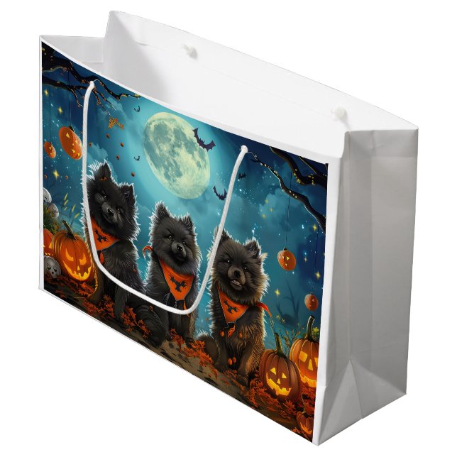Bolsa De Regalo Grande Keeshond Halloween Spooky (Angulo Anverso)