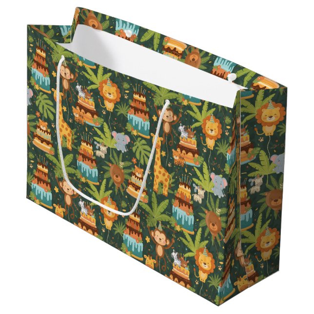 Bolsa De Regalo Grande Kids Birthday Jungle Themed Gift Bag (Angulo Anverso)