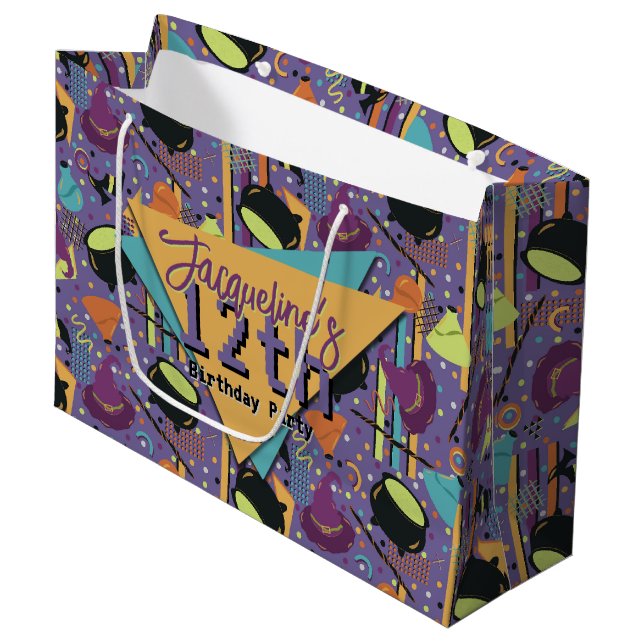 Bolsa De Regalo Grande Kids Purple Retro Witchy Halloween Cumpleaños (Angulo Anverso)