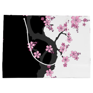 Bolsa De Regalo Grande Kimono japonés Sakura negro y rosa blanco