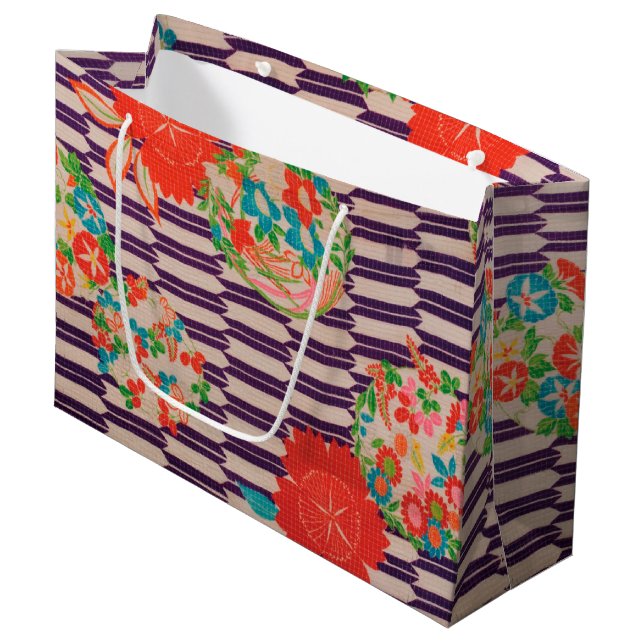 Bolsa De Regalo Grande KIMONO Japonés Textil, Flor (Angulo Anverso)