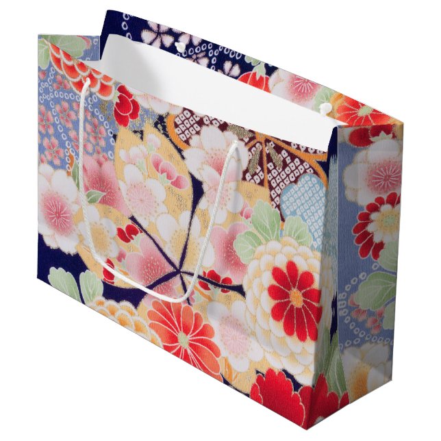 Bolsa De Regalo Grande KIMONO Japonés Textil, Flor (Angulo Anverso)