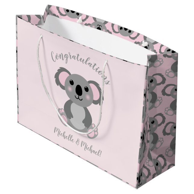Bolsa De Regalo Grande Koala Bear Baby Shower Chica Rosa (Angulo reverso)