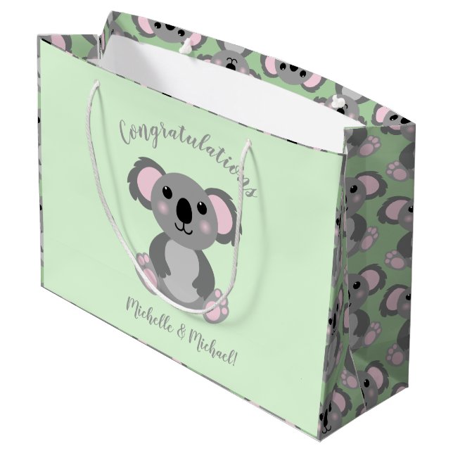 Bolsa De Regalo Grande Koala Bear Baby Shower Green Gender Neutral (Angulo reverso)