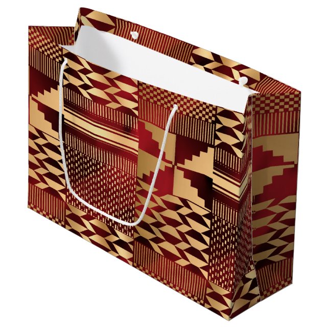 Bolsa De Regalo Grande Kwanzaa Kente Print (Rojo/Oro) (Angulo Anverso)