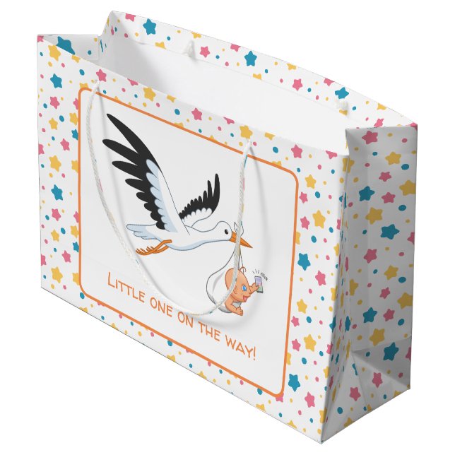 Bolsa De Regalo Grande La cigüeña lleva las estrellas de Baby Shower del  (Angulo reverso)