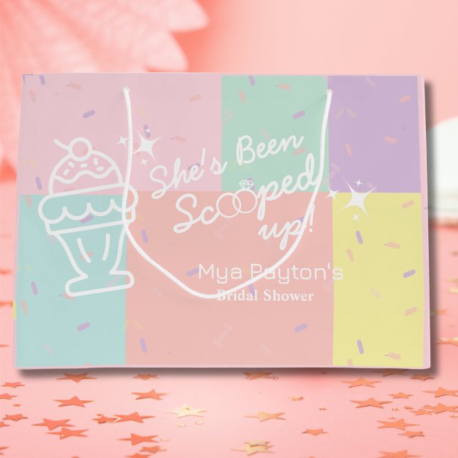 Bolsa De Regalo Grande ¡La han escogido! Ice Cream Bridal Shower (She's Been Scooped Up! Ice Cream Bridal Shower Large Gift Bag)