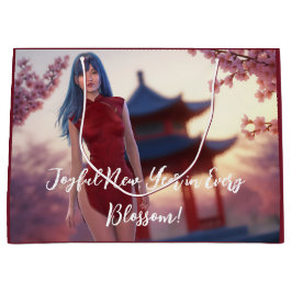 Bolsa De Regalo Grande La joven belleza de Cheongsam posando para el Año 