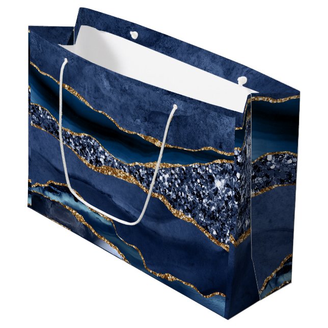 Bolsa De Regalo Grande La Purpurina de oro azul Agate Marble Trendy Para  (Angulo Anverso)