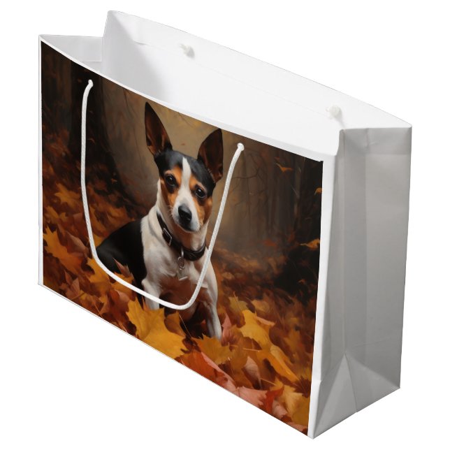 Bolsa De Regalo Grande La Rat Terrier en otoño se inspira en las hojas (Angulo Anverso)