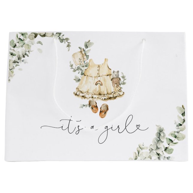 Bolsa De Regalo Grande La ropa de vivero Eucalyptus boho es un chica (Anverso)