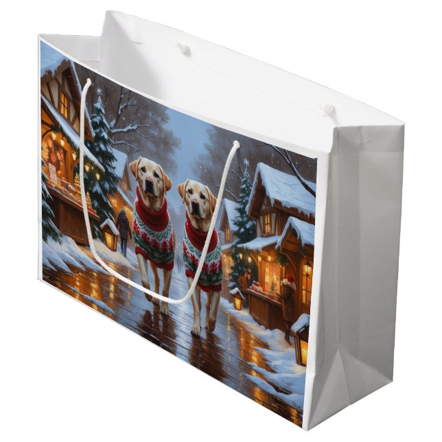 Bolsa De Regalo Grande Labrador Dogs Christmas Snow Holiday (Angulo Anverso)