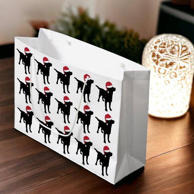 Bolsa De Regalo Grande Labrador Recuperador Negro En Red Santa Hat (Labrador Retriever Black In Red Santa Hat Large Gift Bag from Ricaso)