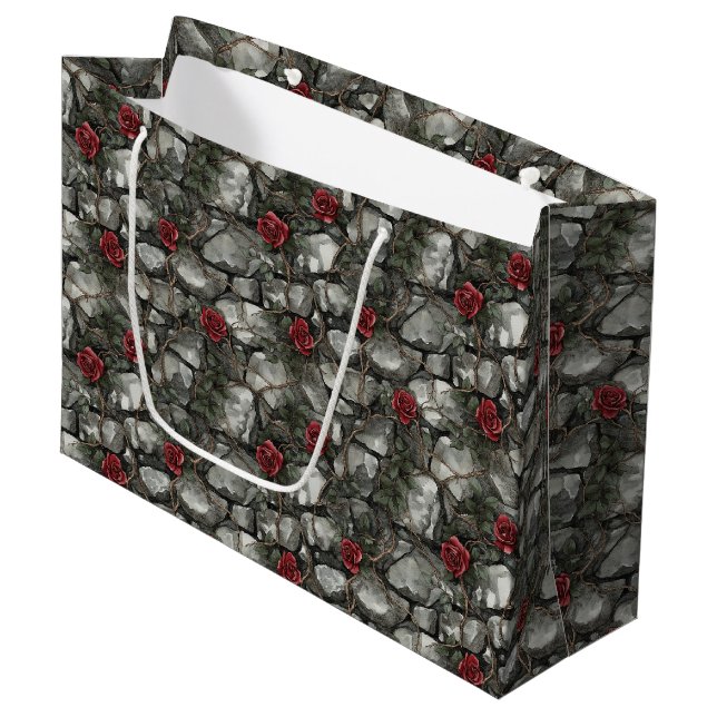 Bolsa De Regalo Grande Ladrillos Bodas Rosas Rojas (Angulo Anverso)