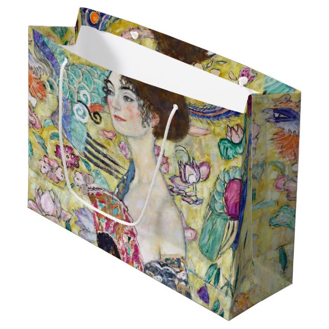 Bolsa De Regalo Grande Lady con un fanático, Gustav Klimt (Angulo Anverso)